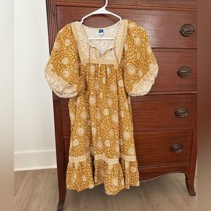 Old Navy gold floral puff sleeve mini swing dress